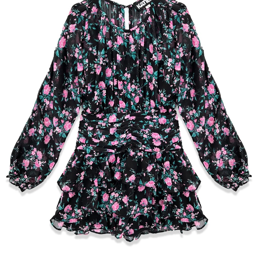 Tween Girl Katie J NYC black floral dress Sz 12 NWT